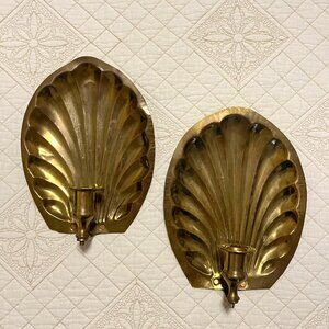 Vintage Brass Seashell Sconce Set